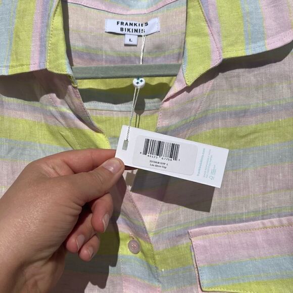 Frankie’s Bikinis Neon Linen Striped Lou Button Up Shirt NWT - Picture 7 of 13